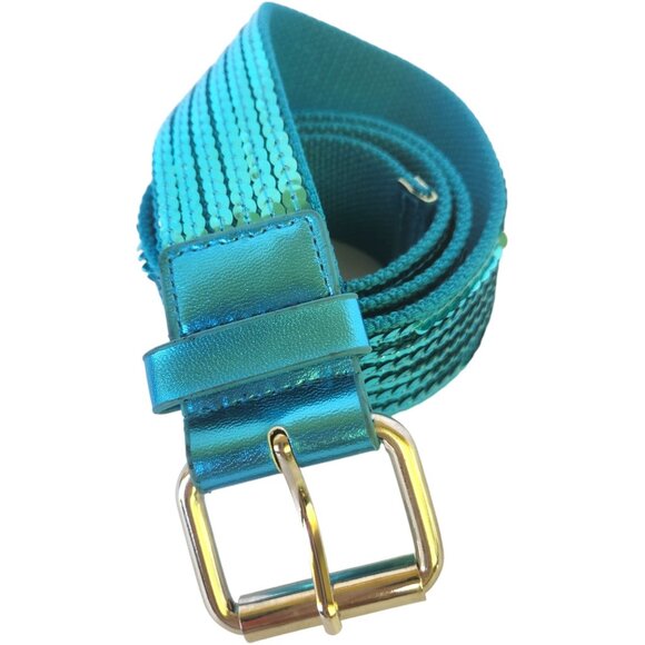 Women's Turquoise Blue Sequin Canvas Belt 38" L x 1-1/2" W New w/o Tag - Picture 3 of 11